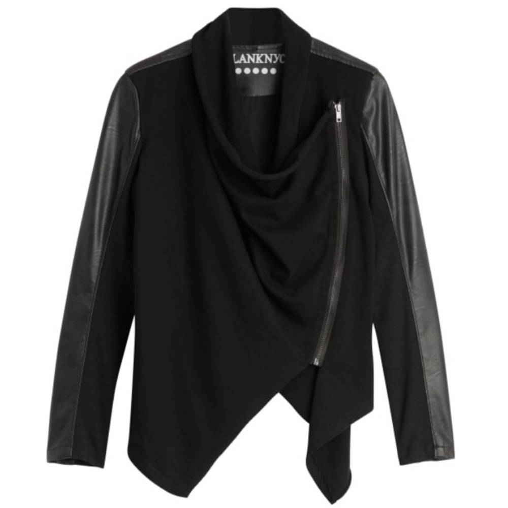 Faux Leather & Drip Drape Jacket